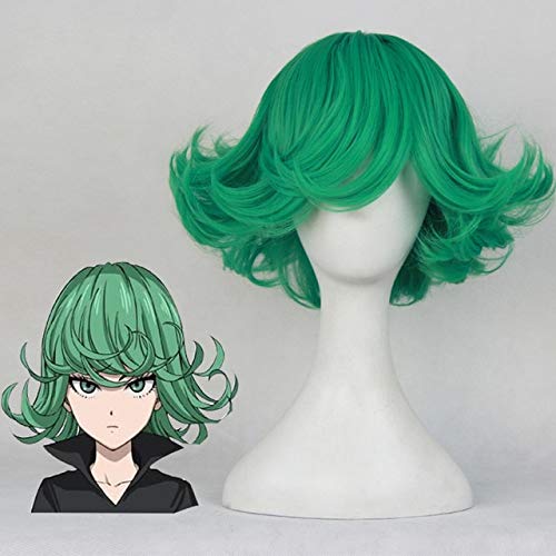 YHWW Parrucca Cosplay One Punch Man Tatsumaki 30 Cm 11,81 `` Capelli Sintetici Corti Ondulati Ricci Resistenti Al Calore Parrucca In Costume Da Festa In Costume Tatsumaki Verde