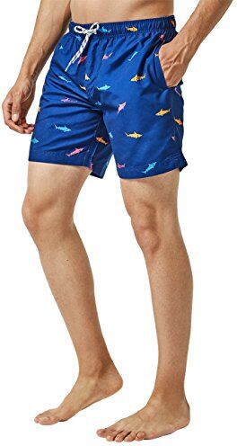 MaaMgic Pantaloncini da Bagno da Uomo Asciugatura Veloce Costume da Bagno per Surf sulla Spiaggia Multi-funzioni Allenamento casa con Fodera in Mesh, Squalo Blu Intenso, M