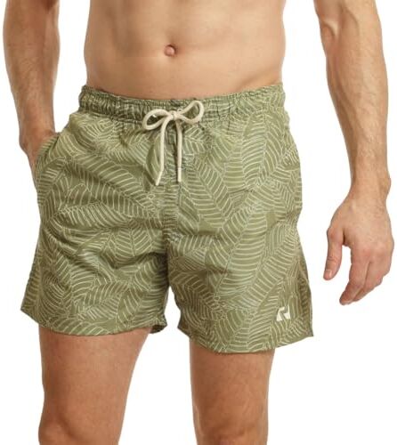 RIPT Performance Ript Essentials Men's Quick Dry UV 50 Sun Protection Swimming Swim Shorts Trunks, Costume da Bagno Uomo, Verde (Khaki Leaf Print), L