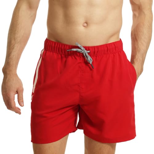 RIPT Performance Ript Essentials Men's Quick Dry UV 50 Sun Protection Swimming Swim Shorts Trunks, Costume da Bagno Uomo, Rosso/Bianco, XL