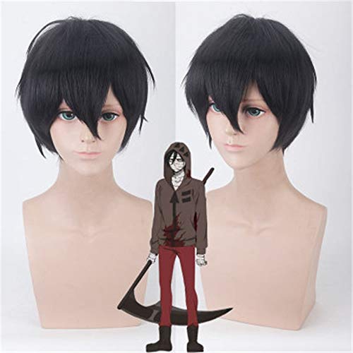 GJBXP Anime Angels of Death Zack Isaac Foster Parrucca Cosplay Uomo Nero Corto Sintetico Capelli finti Halloween Festa in costume Accessori Parrucche