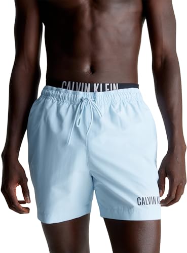 Calvin Klein Pantaloncino da Bagno Uomo Medium Double Lunghezza Media, Blu (Powder Aqua), L