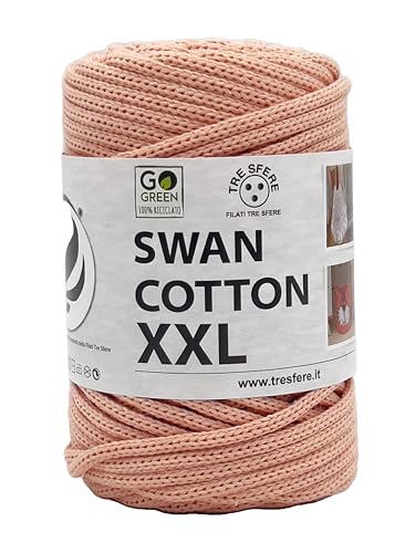 Tre Sfere SWAN COTTON XXL (2532 Albicocca), filato per borse, cappelli, cestini, sottopiatti, pochette composizione 70% cotone riciclato 30% poliestere, Bobina 250 Grammi 65 Metri