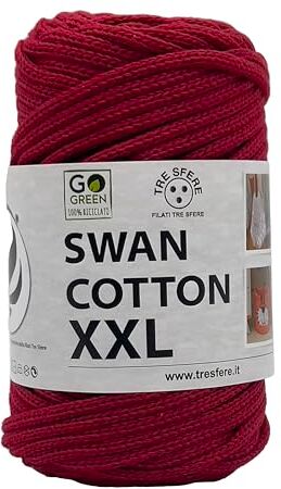 Tre Sfere SWAN COTTON XXL (2536 Rosso), filato per borse, cappelli, cestini, sottopiatti, pochette composizione 70% cotone riciclato 30% poliestere, Bobina 250 Grammi 65 Metri