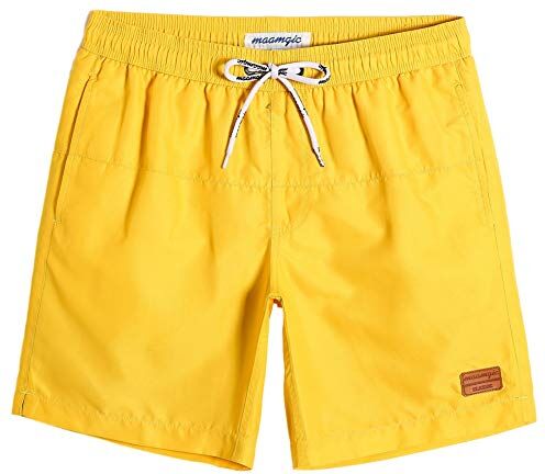 MaaMgic Pantaloncini da Bagno da Uomo Asciugatura Veloce Costume da Bagno per Surf sulla Spiaggia Multi-funzioni Allenamento casa con Fodera in Mesh, Giallo Giallo, S