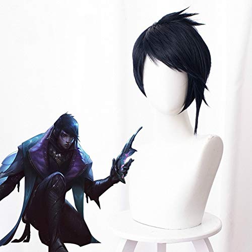 GGOII Aphelios Wigs Men'S Navy Blue Short Cosplay Parrucche Costume Sintetico Halloween Party Parrucche Capelli + Cappuccio Parrucca Gratuito Cina Aphelios