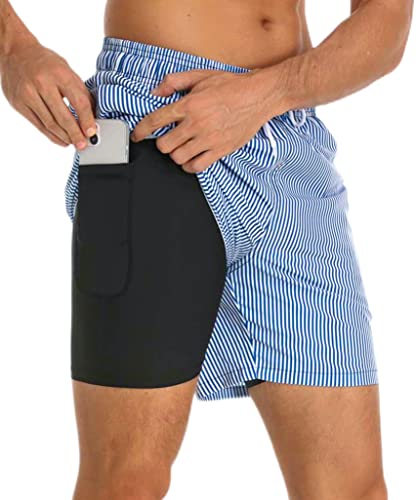 Kfnire Costume Uomo Mare Asciugatura Rapid Costume da Bagno Uomo con Boxer Slip Foderato, Pantaloncini Mare Uomo con Tasche, 2 in 1 Pantaloncino da Bagno Surf Uomo, Taglie S 2XL