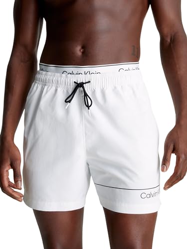 Calvin Klein Pantaloncino da Bagno Uomo Medium Double Lunghezza Media, Bianco (Pvh Classic White), S