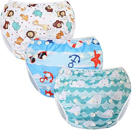 MIXIDON Pannolino da Nuoto Riutilizzabile Neonata Regolabile Costume da Nuoto Pannolini Lavabili Taglia Unica Set da Bagno Carino Costumi da Bagno da Piscina per 0-3 Anni