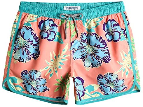 MaaMgic Costume da Bagno Corti Uomo Stile Retro Vintage con Fodera in Mesh Transpirante e Asciugatura Rapida per Vacanze al Mare, Fiore di Ibisco Blu Rosa, M