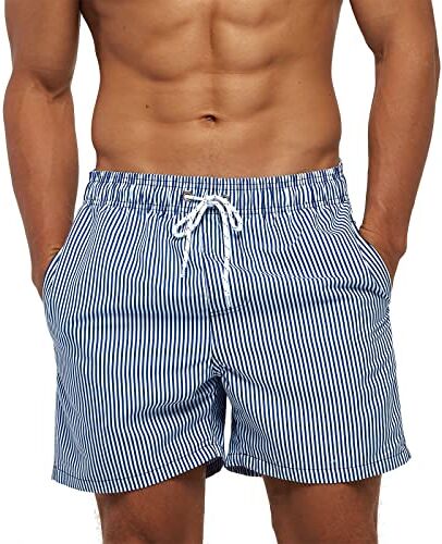 TMEOG Costume Uomo Mare Pantaloncini Casual, Costumi da Bagno Uomo Surf Lungo Costume da Spiaggia Piscina Pantaloncino Estivo con Tasche e Coulisse Regolabile(Righe,S)