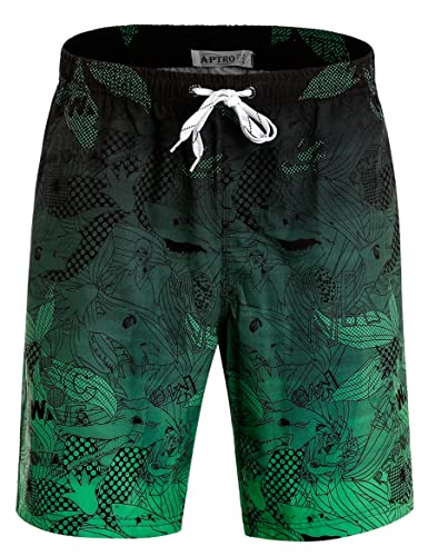 APTRO Costumi Pantaloncini da Bagno Uomo Mare Surf Piscina Stampa Hawaiana Estiva Grande Asciugatura Rapida con Fodera in Rete Verde BS023 5XL