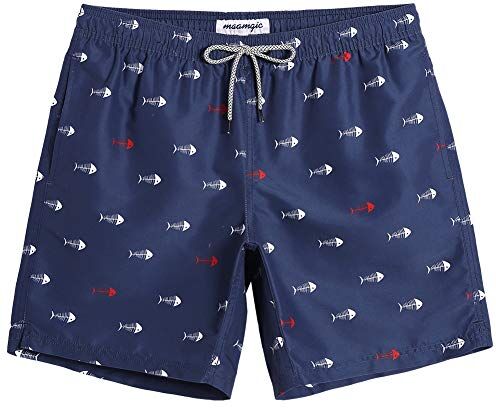 MaaMgic Pantaloncini da Bagno da Uomo Asciugatura Veloce Costume da Bagno per Surf sulla Spiaggia Multi-funzioni Allenamento casa con Fodera in Mesh, Spina di Pesce Bianco Navy, M