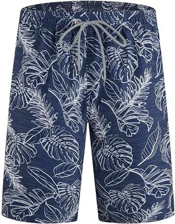 APTRO Costumi Pantaloncini da Bagno Uomo Mare Surf Piscina Stampa Hawaiana Estiva Grande Asciugatura Rapida con Fodera in Rete MK316 Foglie Blu L