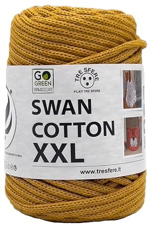 Tre Sfere SWAN COTTON XXL (2531 Mostarda), filato per borse, cappelli, cestini, sottopiatti, pochette composizione 70% cotone riciclato 30% poliestere, Bobina 250 Grammi 65 Metri