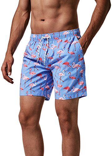 MaaMgic Pantaloncini da Bagno da Uomo Asciugatura Veloce Costume da Bagno per Surf sulla Spiaggia Multi-funzioni Allenamento casa con Fodera in Mesh, Fenicottero Blu, M