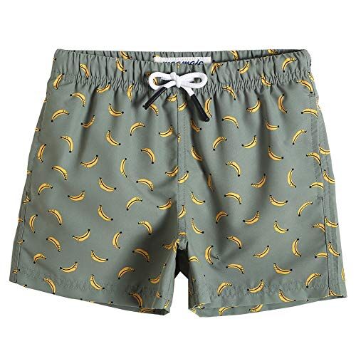 MaaMgic pantalocini da Bagno per bambimi Ragazzi Asciugatura Rapida Costume da Mare Spiaggia Piscina Slip Interno, Verde con Banane, 8 Anni