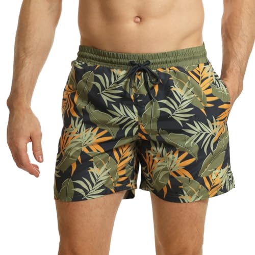 RIPT Performance Ript Essentials Men's Quick Dry UV 50 Sun Protection Swimming Swim Shorts Trunks, Costume da Bagno Uomo, Blu/Verde (Navy/Green Jungle Print), M