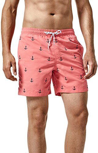 MaaMgic Pantaloncini da Bagno da Uomo Asciugatura Veloce Costume da Bagno per Surf sulla Spiaggia Multi-funzioni Allenamento casa con Fodera in Mesh, Ancora Rosa, XL