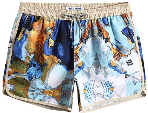 MaaMgic Costume da Bagno Corti Uomo Stile Retro Vintage con Fodera in Mesh Transpirante e Asciugatura Rapida per Vacanze al Mare, Pittura a Olio Blu, L