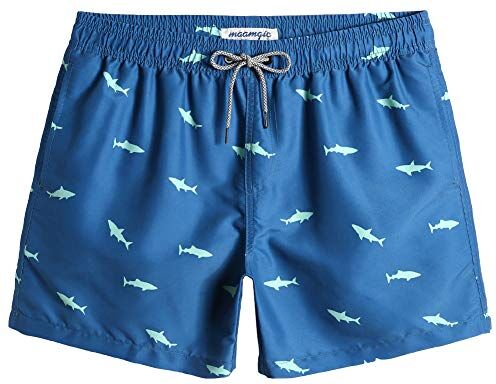 MaaMgic Pantaloncini da Bagno da Uomo Asciugatura Veloce Costume da Bagno per Surf sulla Spiaggia Multi-funzioni Allenamento casa con Fodera in Mesh, Squalo Verde Blu, XS