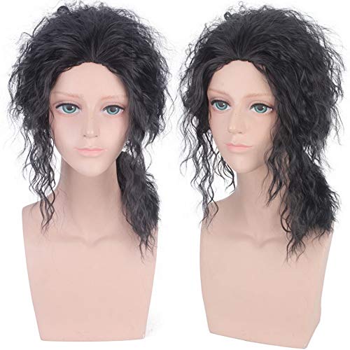 EQWR Parrucca da uomo Michael Jackson MJ Afro media lunga riccia capelli sintetici anime nero costume di halloween parrucca cosplay + cappuccio parrucca gratuito