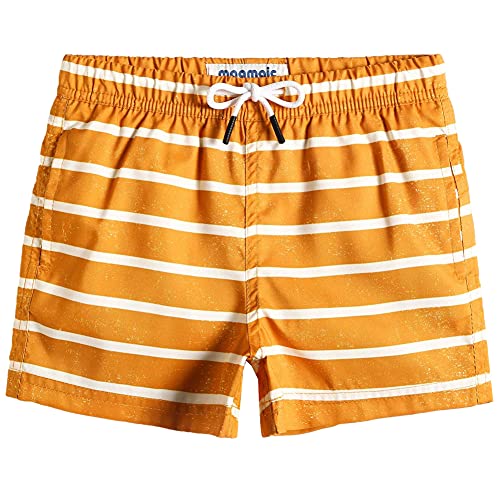 MaaMgic pantalocini da Bagno per bambimi Ragazzi Asciugatura Rapida Costume da Mare Spiaggia Piscina Slip Interno, Arancione con Strisce Bianche, 7 Anni