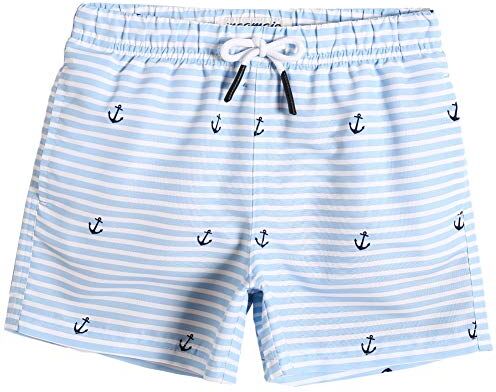 MaaMgic pantalocini da Bagno per bambimi Ragazzi Asciugatura Rapida Costume da Mare Spiaggia Piscina Slip Interno, Ancora Bianco Blu, 7 Anni