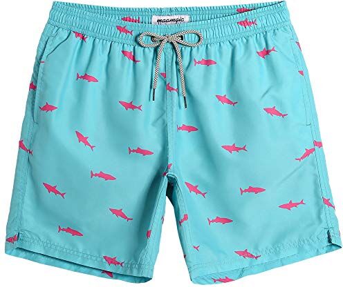 MaaMgic Pantaloncini da Bagno da Uomo Asciugatura Veloce Costume da Bagno per Surf sulla Spiaggia Multi-funzioni Allenamento casa con Fodera in Mesh, Rosa Squalo Azzurro, XS