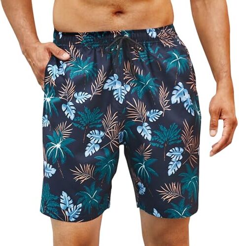 Enlision Pantaloncini da Bagno Uomo Mare Surf Costume Blu Navy Pantaloncino Asciugatura Rapida Spiaggia Vacanze Costumi Hawaiano Palma Fantasia L