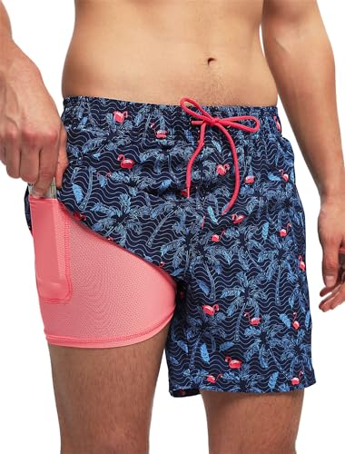 Kfnire Costume Uomo Mare Asciugatura Rapid Costume da Bagno Uomo con Boxer Slip Foderato, Pantaloncini Mare Uomo con Tasche, 2 in 1 Pantaloncino da Bagno Surf Uomo, Taglie S 2XL