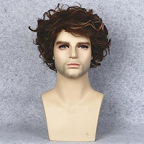 NEZIH Uomo Donna Parrucca Sintetica Corta Riccio Marrone Evidenziato/Balayage Capelli Con Bangs Parrucca Naturale Halloween Parrucca Carnevale Parrucca Costume Parrucca, Con Cuffia Per Parrucca