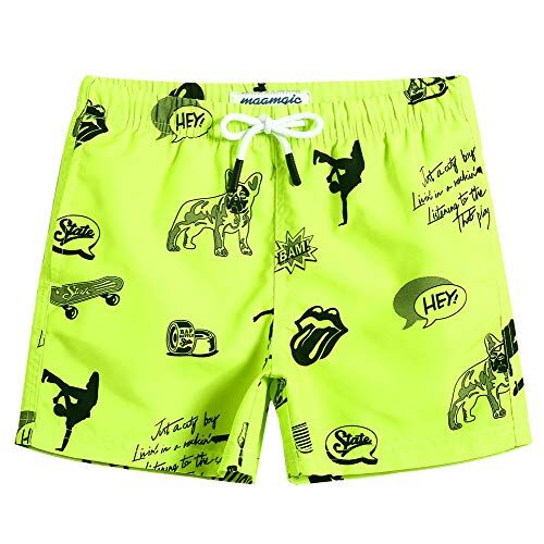 MaaMgic pantalocini da Bagno per bambimi Ragazzi Asciugatura Rapida Costume da Mare Spiaggia Piscina Slip Interno, Bulldog Verde, 8 Anni