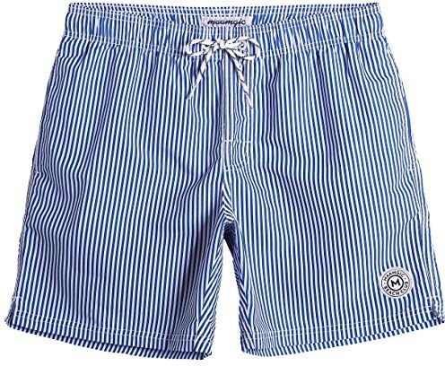 MaaMgic Pantaloncini da Bagno da Uomo Asciugatura Veloce Costume da Bagno per Surf sulla Spiaggia Multi-funzioni Allenamento casa con Fodera in Mesh, Strisce Blu, M