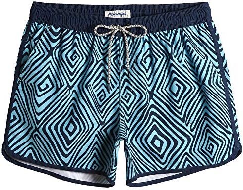 MaaMgic Costume da Bagno Corti Uomo Stile Retro Vintage con Fodera in Mesh Transpirante e Asciugatura Rapida per Vacanze al Mare, Retro vortice Blu, S