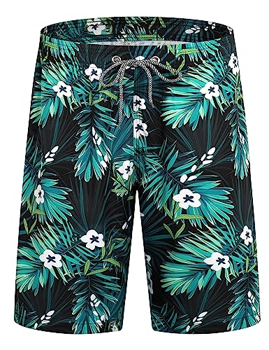 APTRO Costumi Pantaloncini da Bagno Uomo Mare Surf Piscina Stampa Hawaiana Estiva Grande Asciugatura Rapida con Fodera in Rete Bianchi Nero MK242 4XL