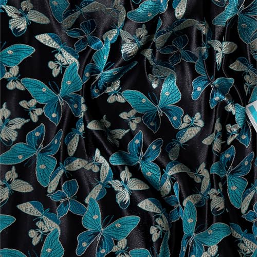 BINTING Raso seta jacquard tessuto Yellohigh-Grade Nylon blu nero elegante farfalla modello antico costume Tang vestito cuscino abbigliamento Cheongsam Handmade Cloth 120X100cm