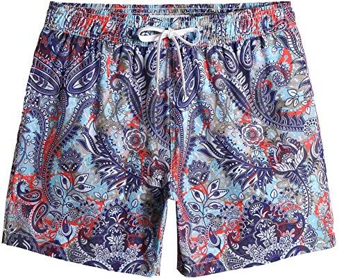 MaaMgic Costume da Bagno Corti Uomo Stile Retro Vintage 4-Way Stretch con Fodera in Mesh Transpirante e Asciugatura Rapida per Vacanze al Mare 5.5,Paisley Blu Viola,XL