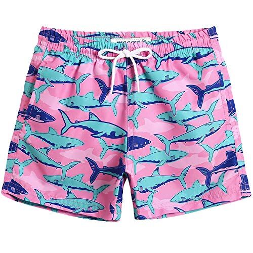 MaaMgic pantalocini da Bagno per bambimi Ragazzi Asciugatura Rapida Costume da Mare Spiaggia Piscina Slip Interno, Squalo Rosa, 8 Anni