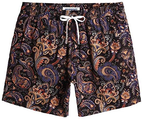 MaaMgic Costume da Bagno Corti Uomo Stile Retro Vintage 4-Way Stretch con Fodera in Mesh Transpirante e Asciugatura Rapida per Vacanze al Mare 5.5,Paisley Nero Oro Viola,M