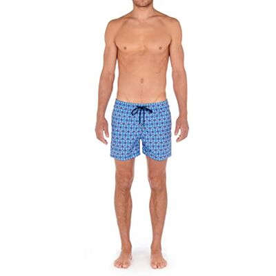 Hom Boxer da Spiaggia Gaby Costume a Slip da Bambino, Stampato a Quadri di Cemento Blu, Bianco, Rosso, S Uomo Hom Boxer da Spiaggia Gaby Costume a Slip da Bambino, Stampato a Quadri di Cemento Blu, Bianco, Rosso, S Uomo
