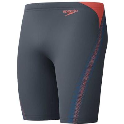 Speedo Hyperboom Splice Jammer da Nuoto per Uomo, Grey Lead e Neon Coral, 26 Speedo Hyperboom Splice Jammer da Nuoto per Uomo, Grey Lead e Neon Coral, 26