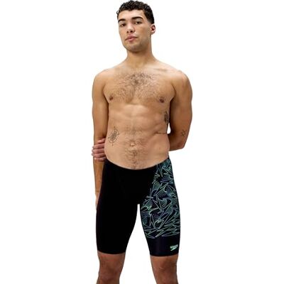 Speedo Hyperboom V-Cut Jammer da Nuoto per Uomo, Black e Alfalfa Green, 26 Speedo Hyperboom V-Cut Jammer da Nuoto per Uomo, Black e Alfalfa Green, 26