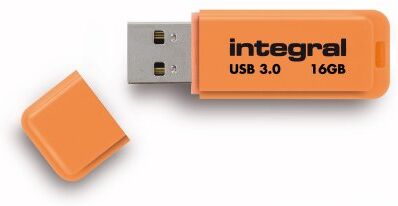 Integral Neon USB3.0 16GB 16GB USB 3.0 (3.1 Gen 1) USB Type-A connector Orange USB flash drive USB Flash Drives (16 GB, USB 3.0 (3.1 Gen 1), USB Type-A connector, 80 MB/s, Cap, Orange)