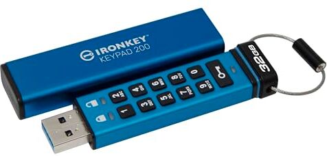 Kingston IronKey Keypad 200 Drive flash Type-A USB, crittografia hardware Certificazione FIPS 140-2 di Livello 3 (in fase di approvazione) con crittografia hardware XTS-AES a 256-bit IKKP200/32GB