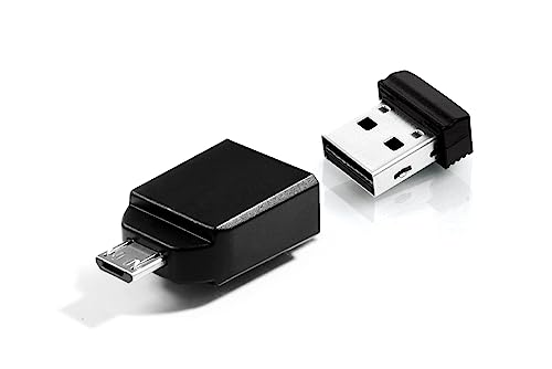 Verbatim 49822 Store 'N' GO Nano Chiavetta USB 32 GB, USB 2 con MicroUSB, Velocità Lettura 10 MB/s, Velocità Scrittura 3 MB/s, Nero