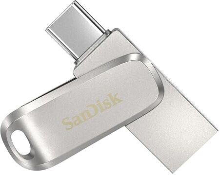 SanDisk 512GB Ultra Dual Drive Luxe Unità flash USB Type-C interamente in metallo con connettori USB reversibili di Tipo C e Tipo A, per smartphone, tablet, Mac e computer