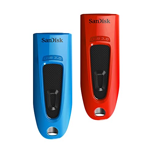 SanDisk Ultra 32 GB USB Flash Drive USB 3.0 Up to 130 MB/s Read Twin Pack, Red/Blue