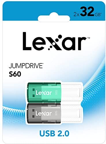 Lexar JumpDrive S60 Set di 2 chiavette USB da 32GB, Plug-and-Play, compatibile PC e Mac, colore Grigio/Verde