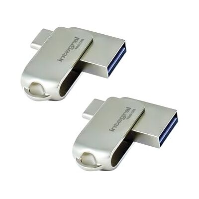 Integral Confezione da 2 unità flash USB 3.2 Gen 1 tipo C e tipo A da 128 GB, 360, con alloggiamento in metallo solido, velocità di trasferimento elevate e plug and play, per iPhone 15, serie 16 Integral Confezione da 2 unità flash USB 3.2 Gen 1 tipo C e tipo A da 128 GB, 360, con alloggiamento in metallo solido, velocità di trasferimento elevate e plug and play, per iPhone 15, serie 16